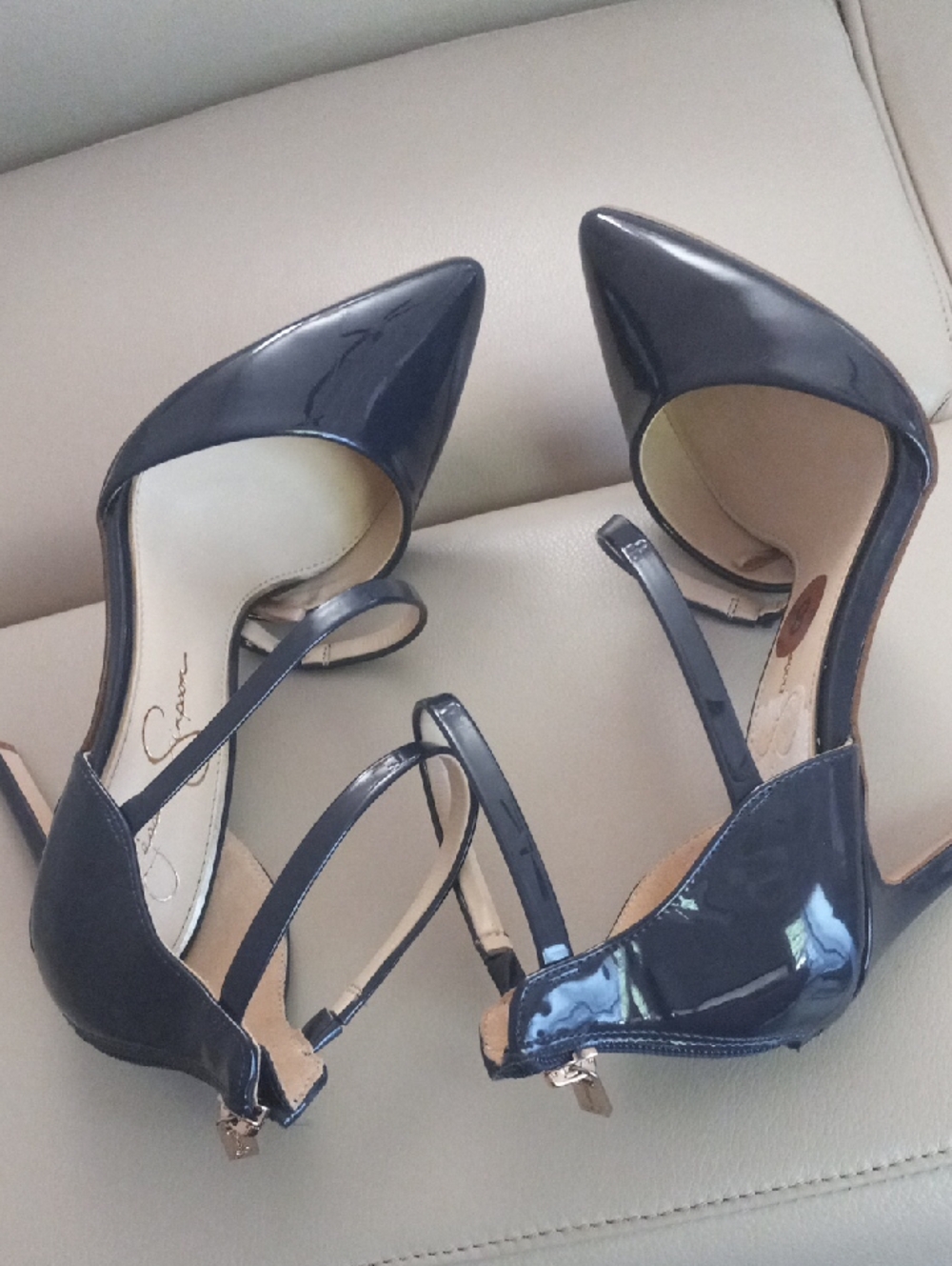 Jessica Simpson Navy Patent Pointed-Toe Ankle-Strap Heels - Picture 10 of 17